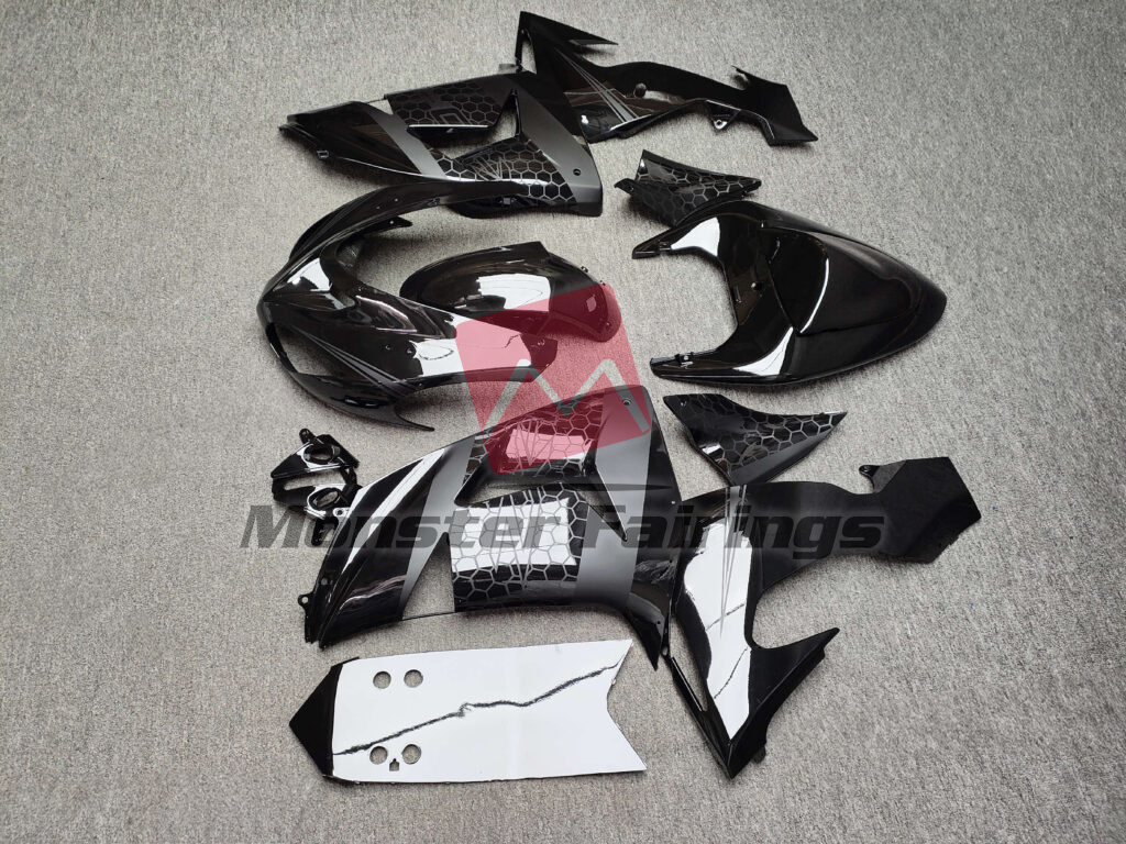2006 - 2007 Kawasaki ZX10R Gloss & Matte Black Honeycomb fairing set - ABS injection, custom painted by Monster Fairings