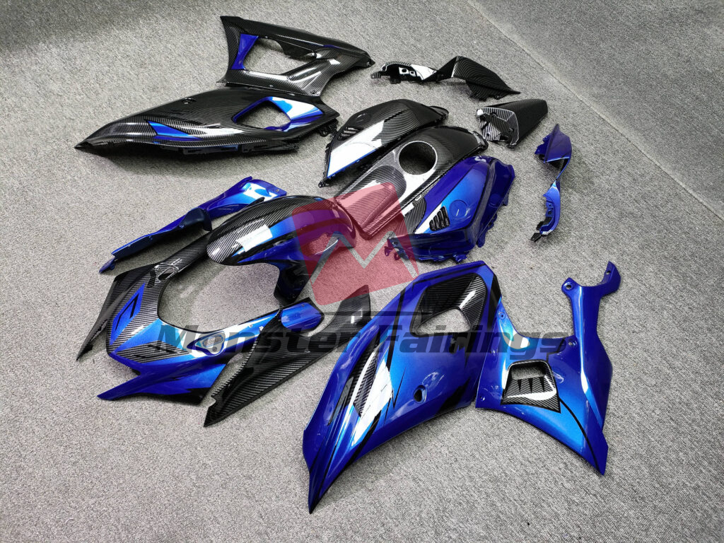 Monster Fairings ABS fairing kit for Yamaha R7 2021 - 2025 - Gloss Carbon Fiber Style & Blue Black Split, precise OEM fit