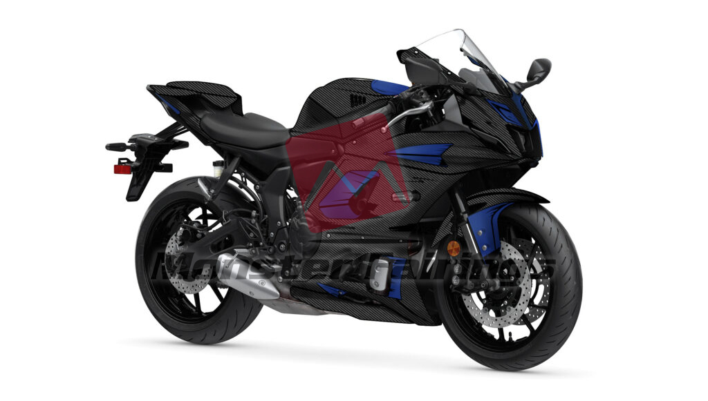 Gloss Carbon Fiber Style & Blue Black Split ABS fairings for Yamaha R7 2021 - 2025 - premium OEM fit kit by Monster Fairings