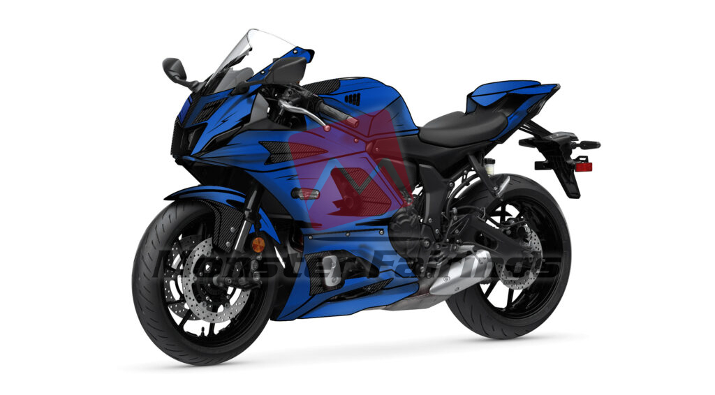 Yamaha R7 custom ABS fairings 2021 - 2025 in Gloss Carbon Fiber Style & Blue Black Split - durable replacement kit, Monster Fairings