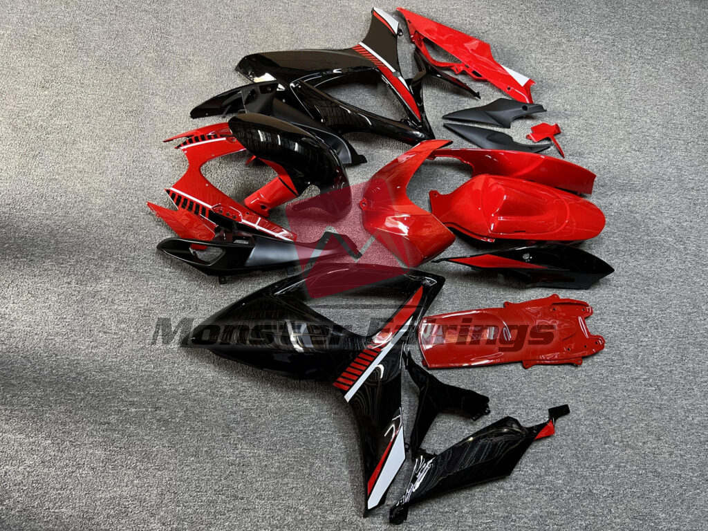 2006 - 2007 Suzuki GSXR 600 - 750 Gloss Red & Black White fairing set - ABS injection, custom painted by Monster Fairings