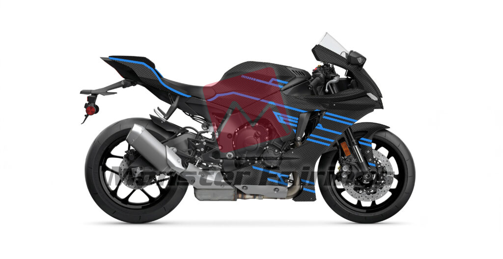 Gloss Carbon Fiber Style & Blue ABS fairings for Yamaha R1 2020 - 2025 - premium OEM fit kit by Monster Fairings