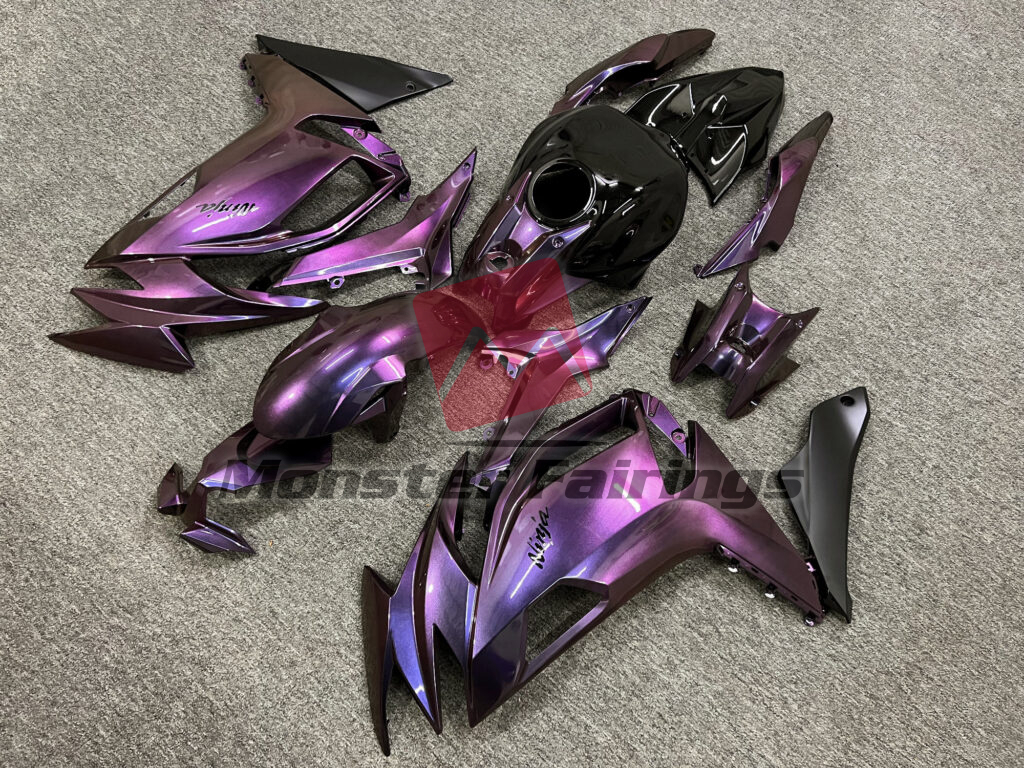 Kawasaki Ninja 650R custom ABS fairings 2020 - 2025 in Gloss Pink & Purple Iridescent Black - durable replacement kit, Monster Fairings