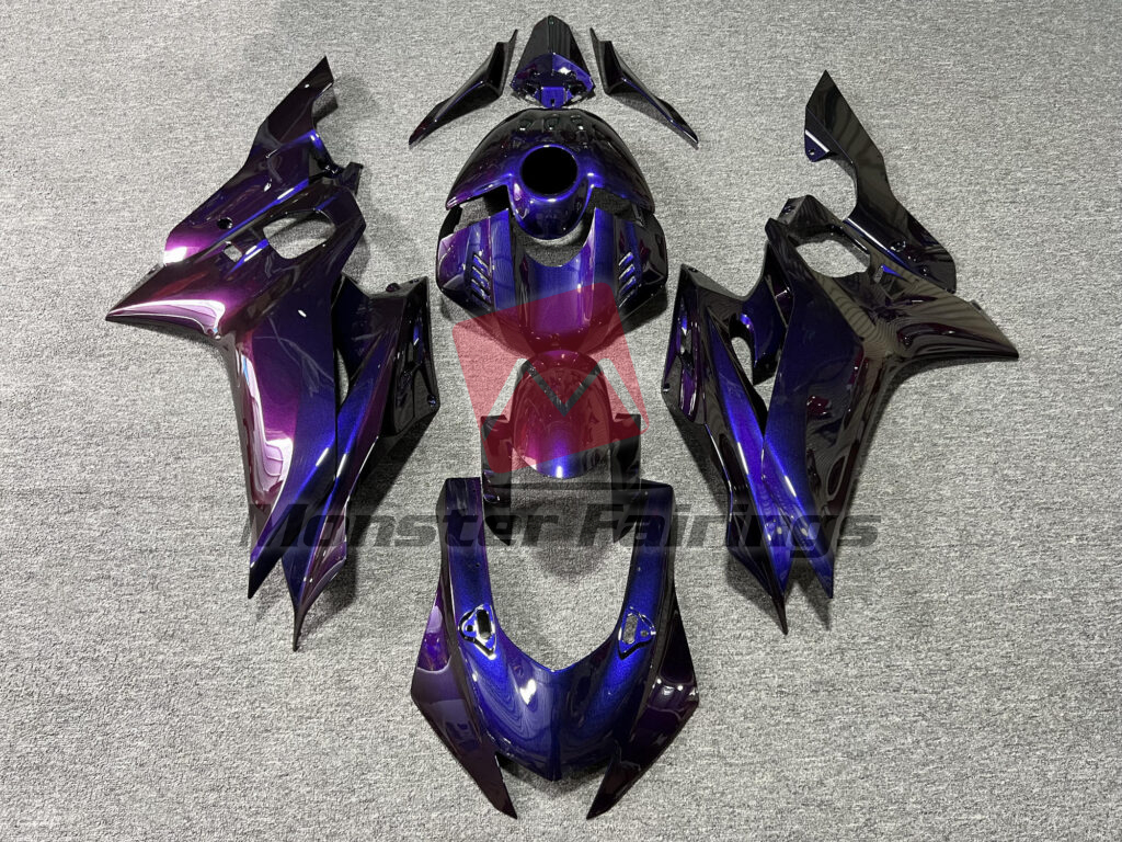 Yamaha R6 2017 - 2022 Gloss Blue & Pink Iridescent ABS fairings - custom motorcycle bodywork kit by Monster Fairings
