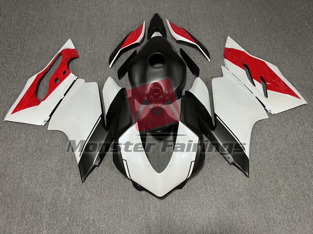 Ducati 959 Matte Black & Gloss White Red ABS fairings - custom motorcycle bodywork kit by Monster Fairings