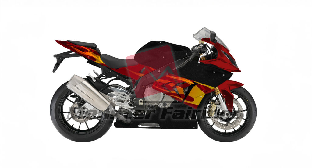 Gloss Metallic Black & Candy Red Flames Split ABS fairings for BMW S1000RR 2015 - 2016 - premium OEM fit kit by Monster Fairings