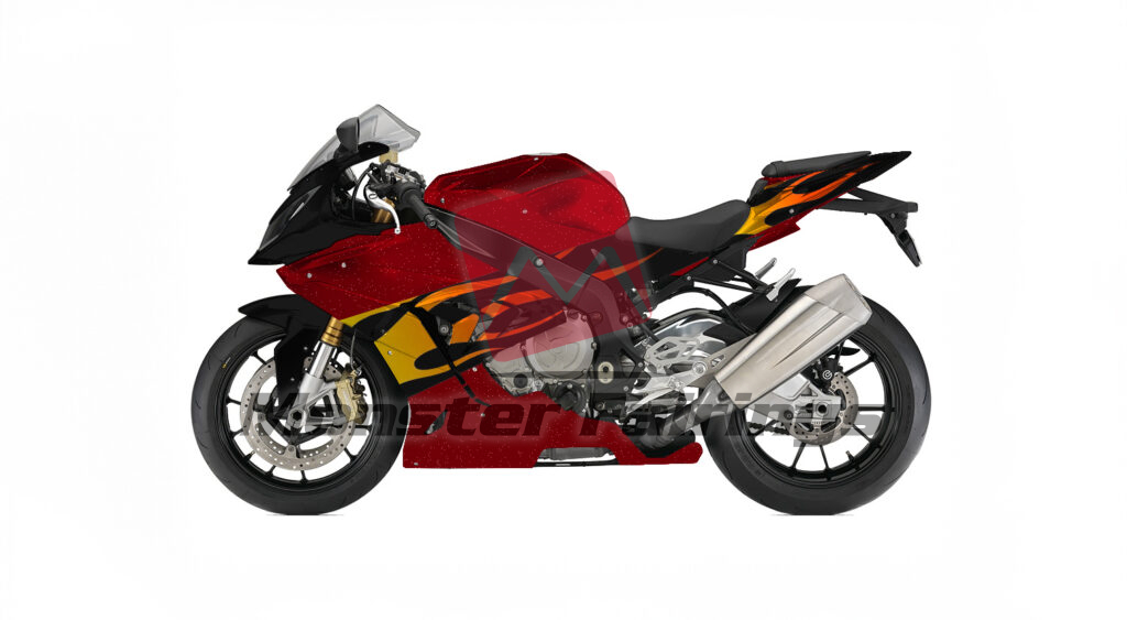 BMW S1000RR custom ABS fairings 2015 - 2016 in Gloss Metallic Black & Candy Red Flames Split - durable replacement kit, Monster Fairings