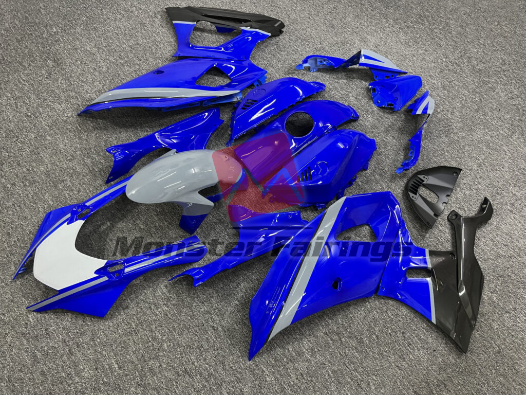 2021 - 2025 Yamaha R7 Gloss Blue & Gray Black White fairing set - ABS injection, custom painted by Monster Fairings