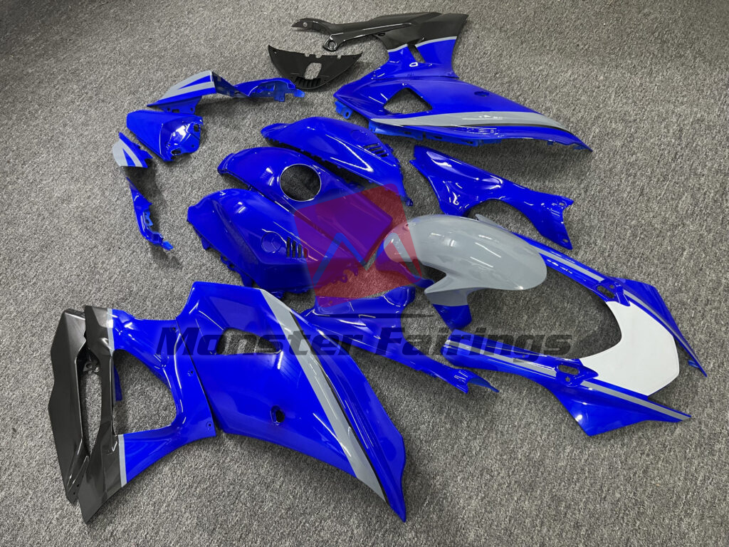 Yamaha R7 custom ABS fairings 2021 - 2025 in Gloss Blue & Gray Black White - durable replacement kit, Monster Fairings