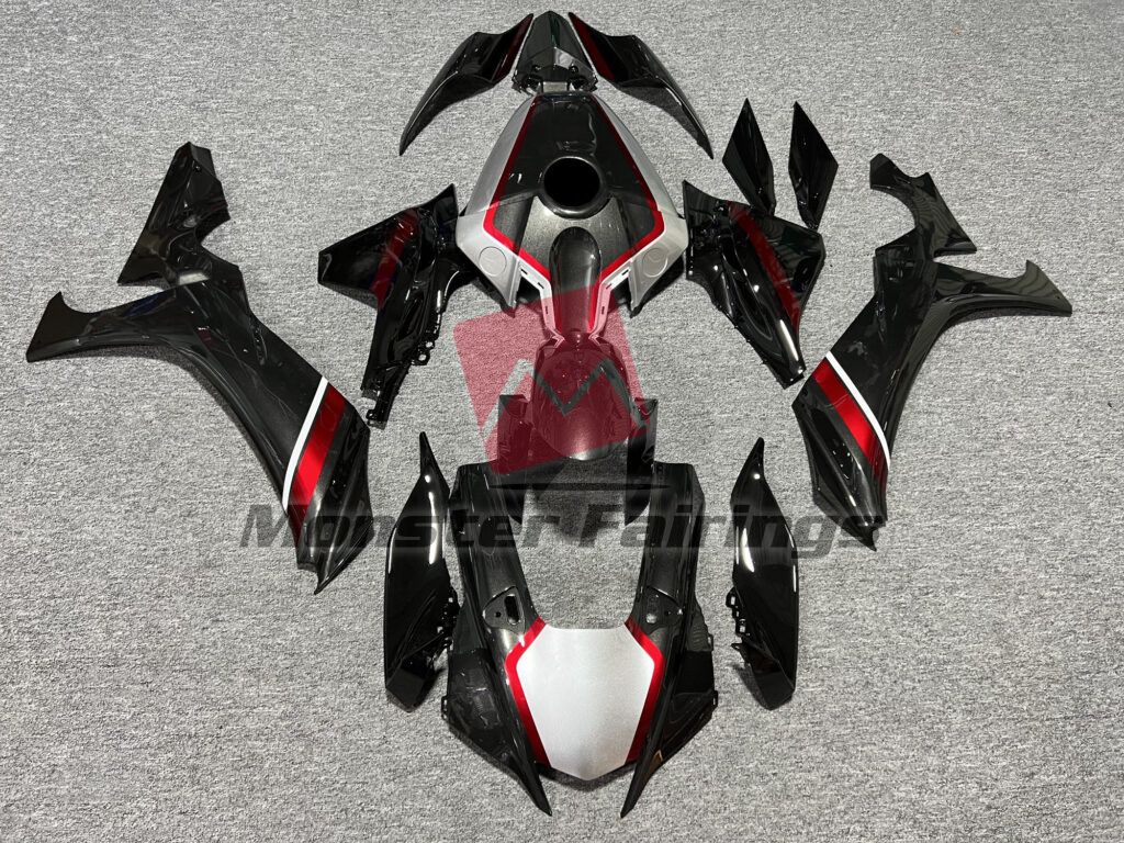 Yamaha R1 2020 - 2025 Gloss Metallic Black Candy Red & Silver ABS fairings - custom motorcycle bodywork kit by Monster Fairings