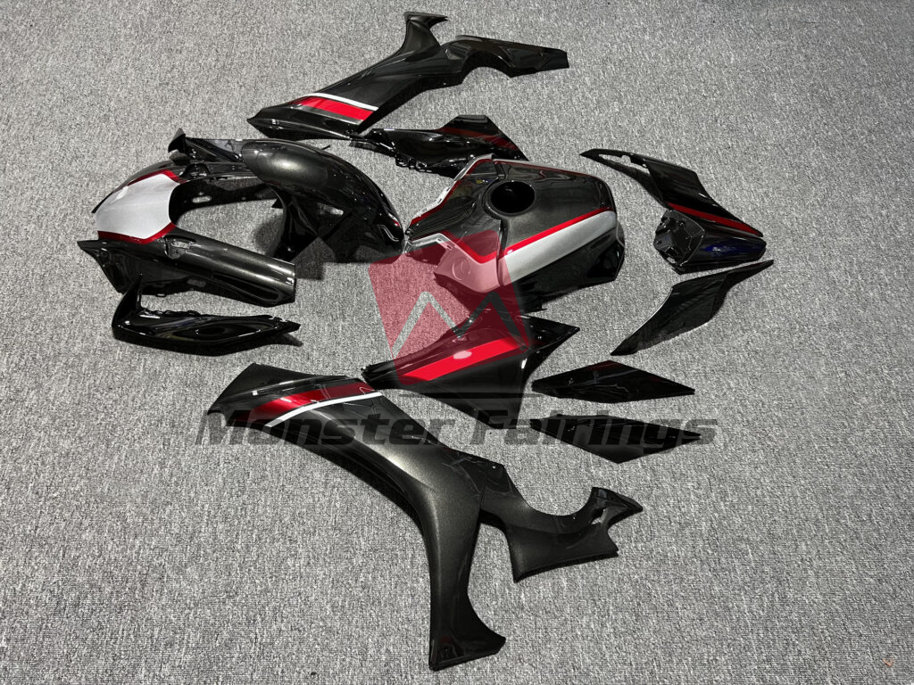 Monster Fairings ABS fairing kit for Yamaha R1 2020 - 2025 - Gloss Metallic Black Candy Red & Silver, precise OEM fit
