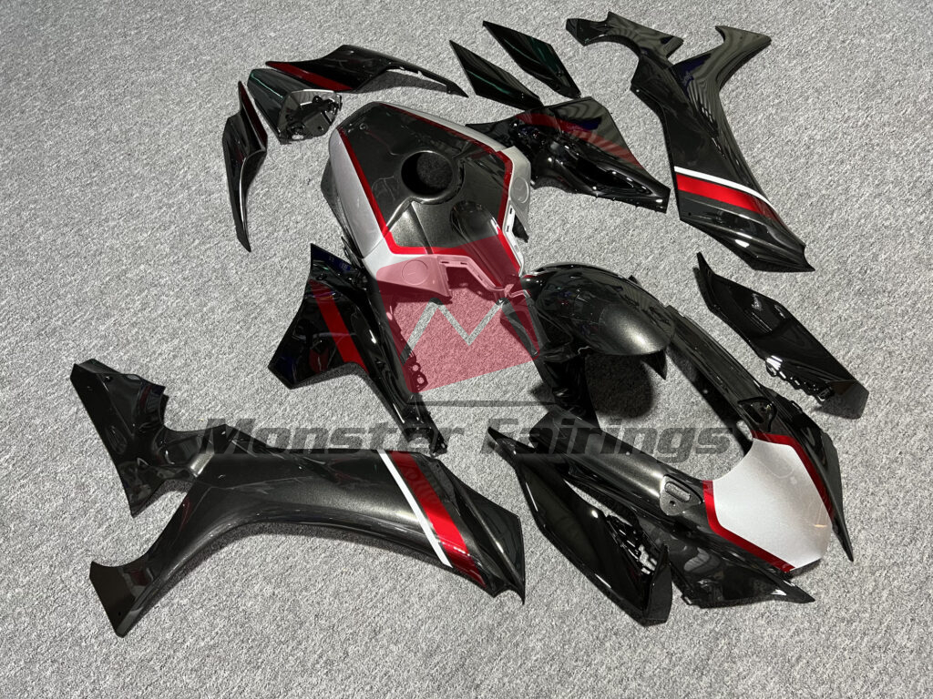 Yamaha R1 custom ABS fairings 2020 - 2025 in Gloss Metallic Black Candy Red & Silver - durable replacement kit, Monster Fairings