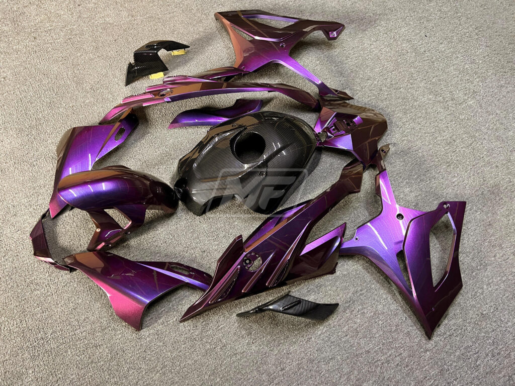 Monster Fairings ABS fairing kit for BMW S1000RR 2023 - 2024 - Gloss Pink & Purple Iridescent Carbon Fiber Style, precise OEM fit
