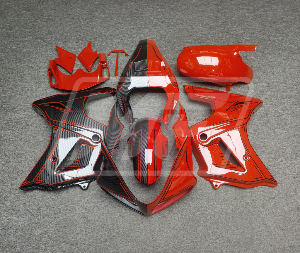 Suzuki SV650 2003 - 2011 Gloss Red & Carbon Fiber Style ABS fairings - custom motorcycle bodywork kit by Monster Fairings