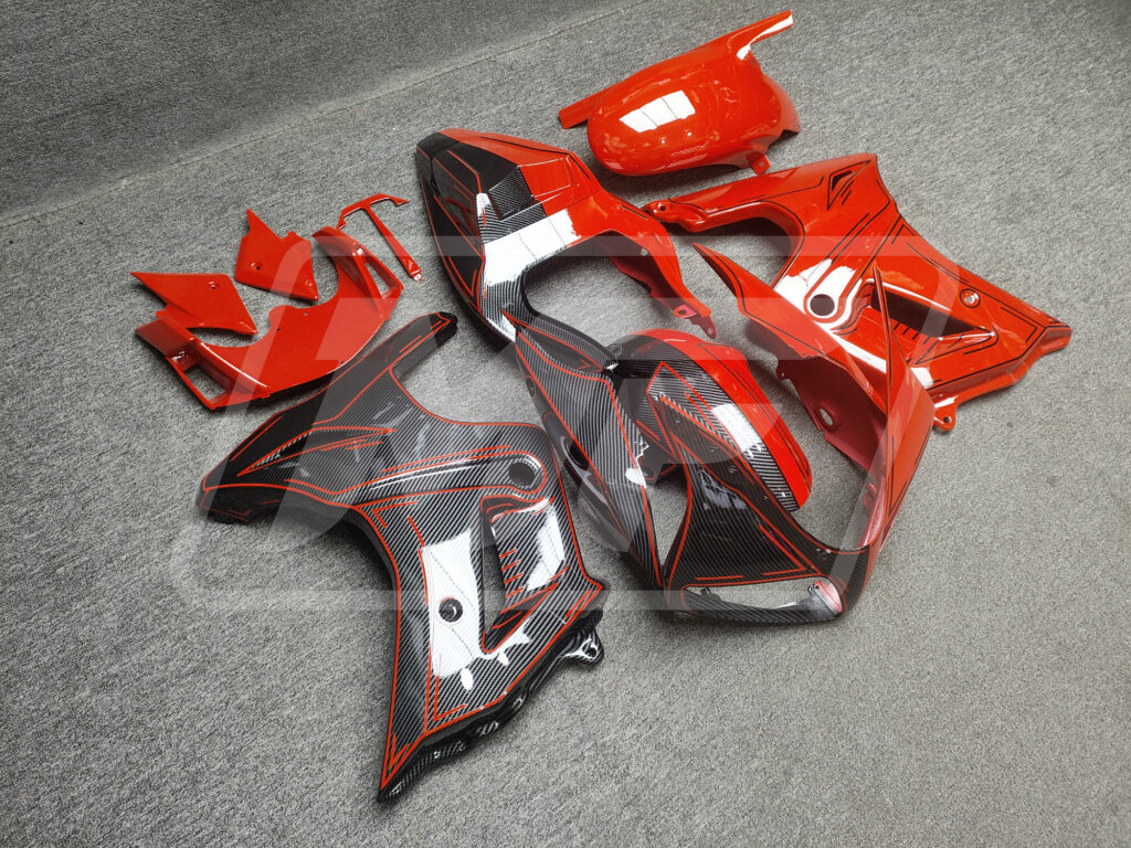 Suzuki SV650 custom ABS fairings 2003 - 2011 in Gloss Red & Carbon Fiber Style - durable replacement kit, Monster Fairings