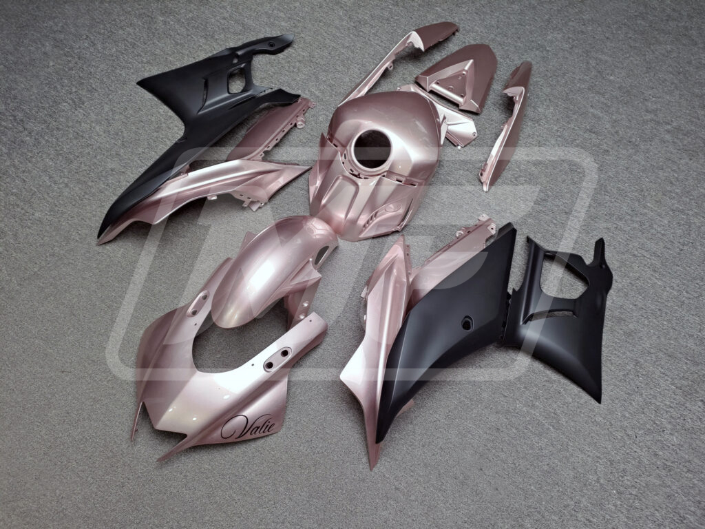 Yamaha R3 custom ABS fairings 2022 - 2024 in Pearl Rose & Matte Black - durable replacement kit, Monster Fairings