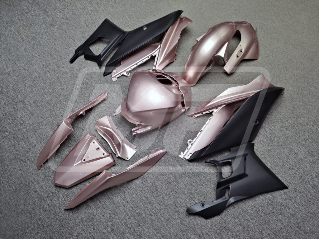 2022 - 2024 Yamaha R3 Pearl Rose & Matte Black fairing set - ABS injection, custom painted by Monster Fairings
