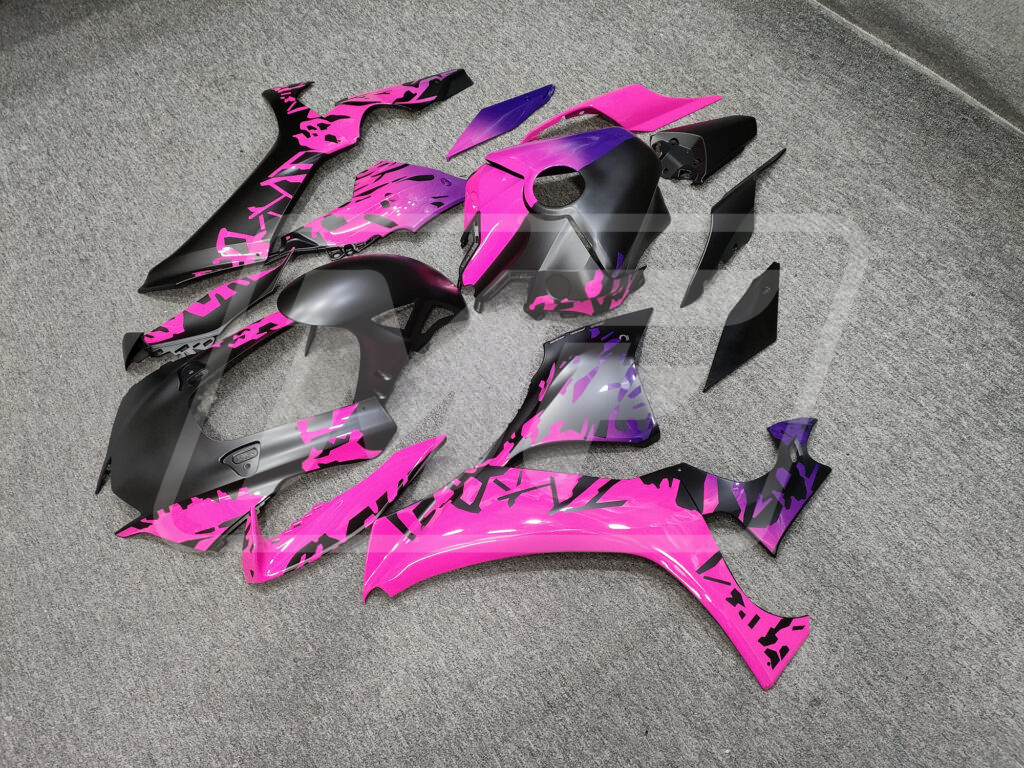 Matte Black & Pink Purple Shattered Split ABS fairings for Yamaha R1 2020 - 2025 - premium OEM fit kit by Monster Fairings