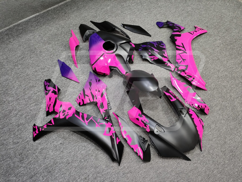 2020 - 2025 Yamaha R1 Matte Black & Pink Purple Shattered Split fairing set - ABS injection, custom painted by Monster Fairings