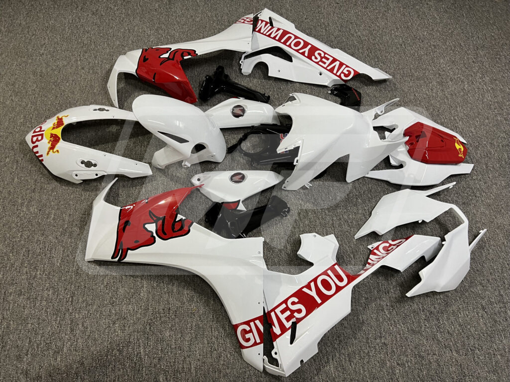 Honda CBR1000RR custom ABS fairings 2017 - 2025 in Gloss White & Red Bull - durable replacement kit, Monster Fairings