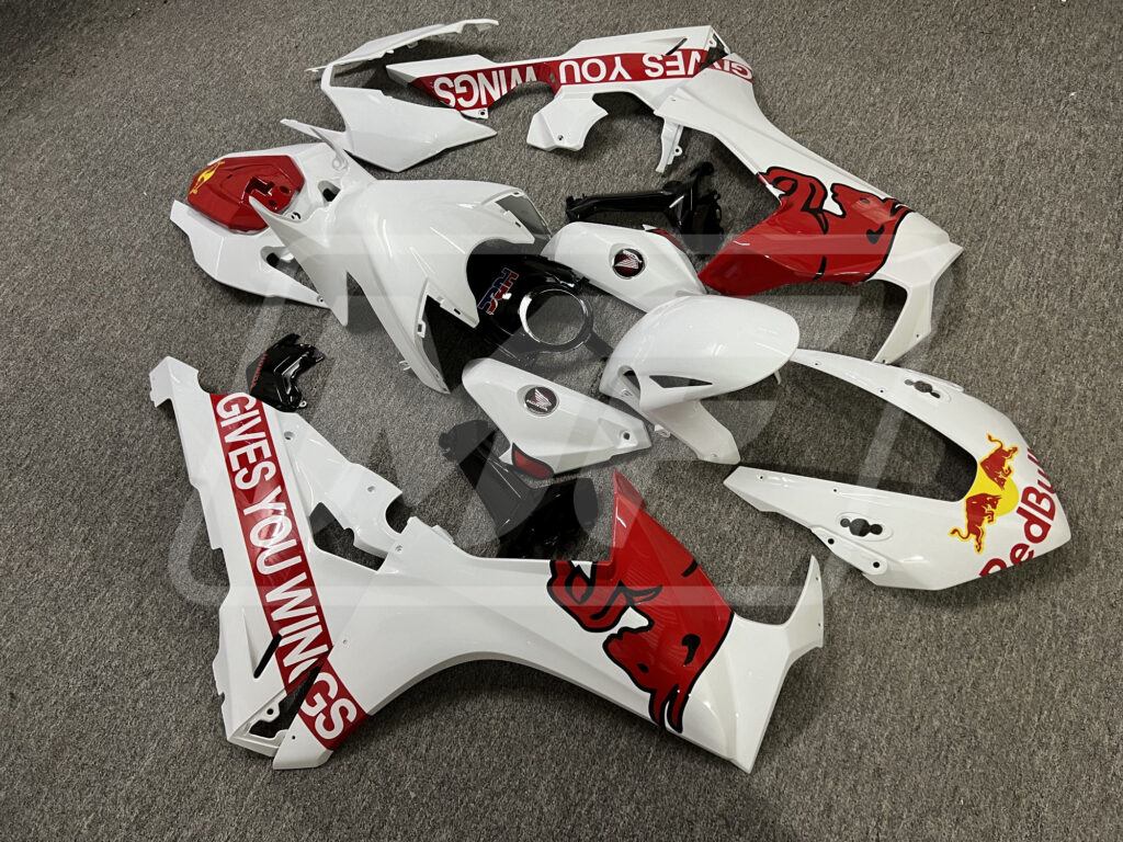 2017 - 2025 Honda CBR1000RR Gloss White & Red Bull fairing set - ABS injection, custom painted by Monster Fairings