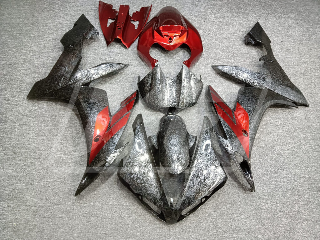 Yamaha R1 2004 - 2006 Gloss Forged Carbon Fiber Style Red ABS fairings - custom motorcycle bodywork kit by Monster Fairings