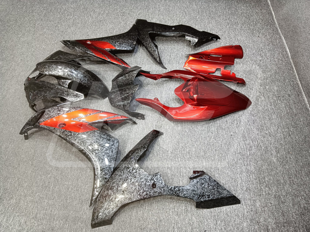 Yamaha R1 custom ABS fairings 2004 - 2006 in Gloss Forged Carbon Fiber Style Red - durable replacement kit, Monster Fairings