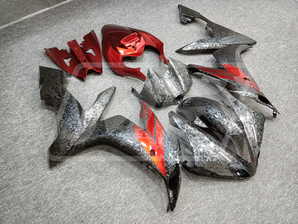 Monster Fairings ABS fairing kit for Yamaha R1 2004 - 2006 - Gloss Forged Carbon Fiber Style Red, precise OEM fit