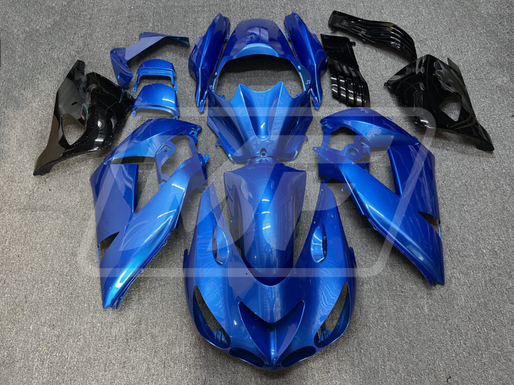 Kawasaki ZX14R 2006 - 2011 Gloss Electric Blue & Black ABS fairings - custom motorcycle bodywork kit by Monster Fairings