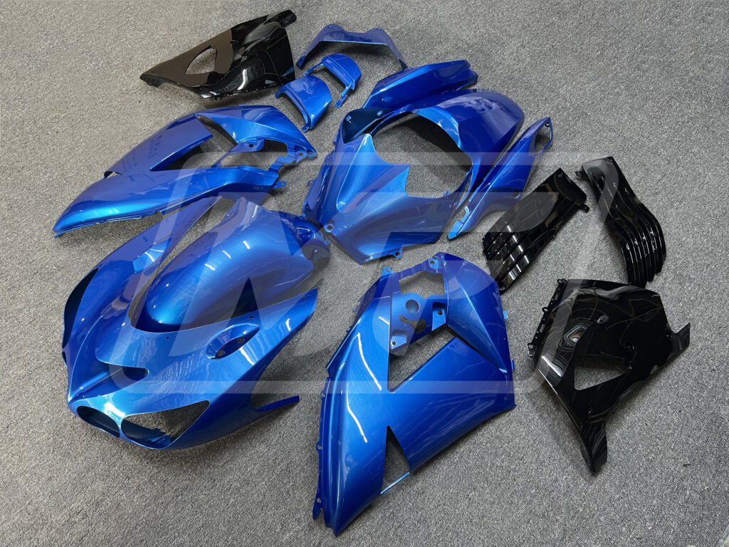 Kawasaki ZX14R custom ABS fairings 2006 - 2011 in Gloss Electric Blue & Black - durable replacement kit, Monster Fairings