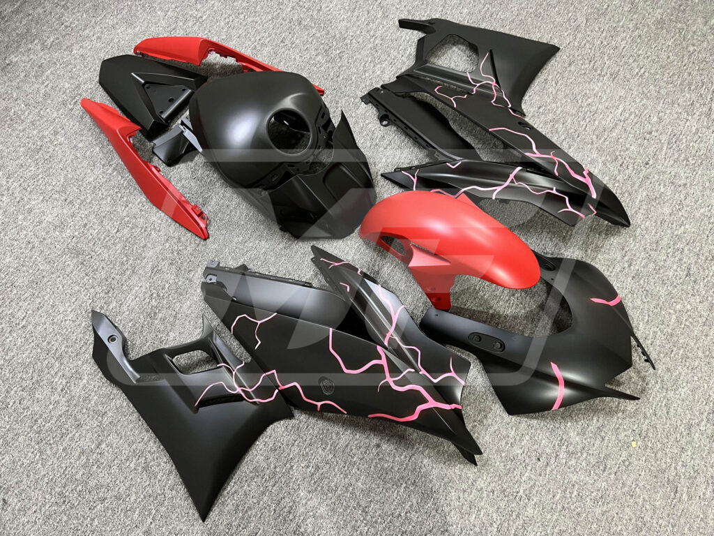 Monster Fairings ABS fairing kit for Yamaha R3 2019 - 2021 - Matte Black Red Lightnings, precise OEM fit