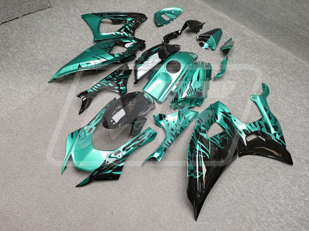 Monster Fairings ABS fairing kit for Yamaha R7 2021 - 2025 - Gloss Black & Emerald Green Shattered Split, precise OEM fit