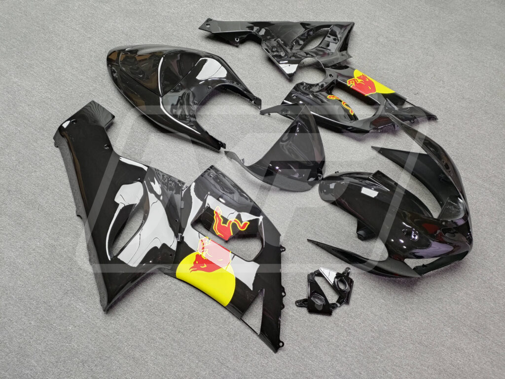 Kawasaki ZX6R custom ABS fairings 2005 - 2006 in Gloss Black Bull - durable replacement kit, Monster Fairings