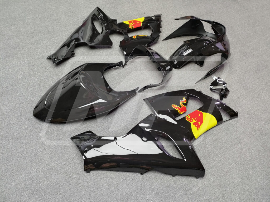 2005 - 2006 Kawasaki ZX6R Gloss Black Bull fairing set - ABS injection, custom painted by Monster Fairings