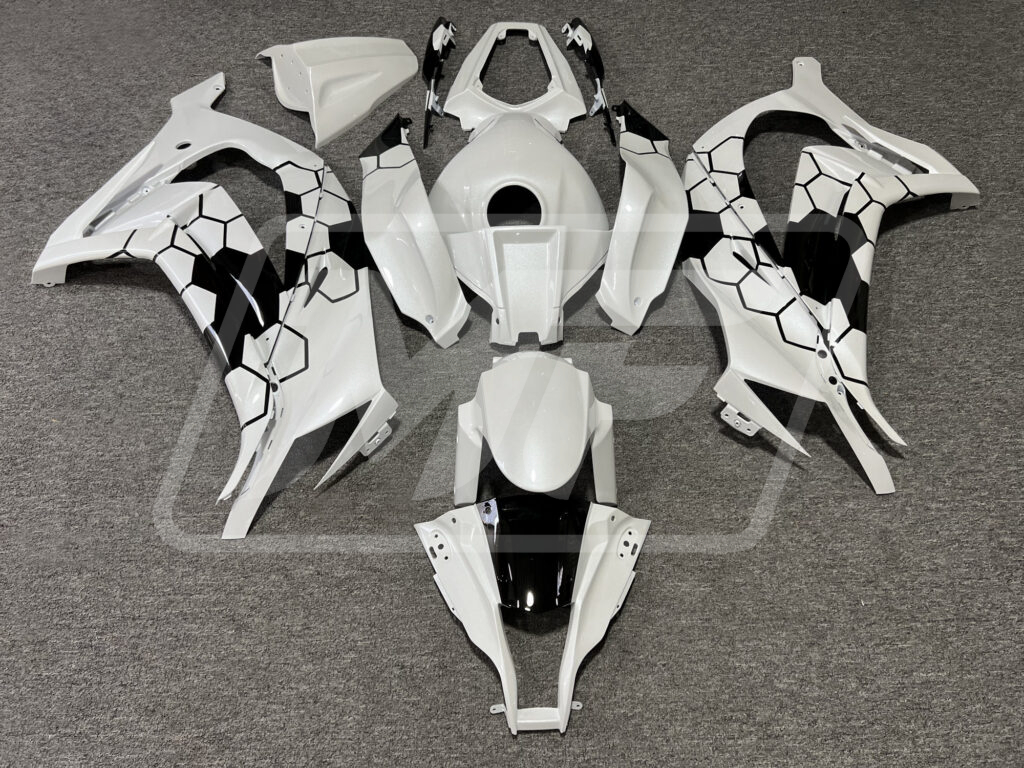 Kawasaki ZX10R 2011 - 2015 Pearl White Black Honeycomb ABS fairings - custom motorcycle bodywork kit by Monster Fairings