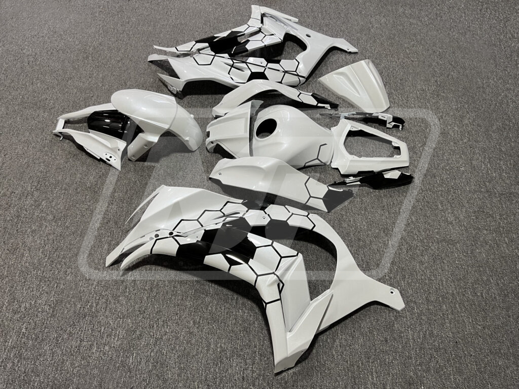 Monster Fairings ABS fairing kit for Kawasaki ZX10R 2011 - 2015 - Pearl White Black Honeycomb, precise OEM fit