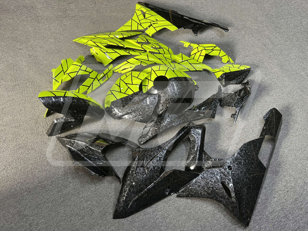 BMW S1000RR 2015 - 2016 ABS fairings, Gloss High Vis Yellow & Forged Carbon Fiber Pattern Split - high - quality motorcycle kit by Monster Fairings