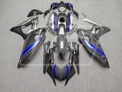 Yamaha R7 2021-2025 Gloss Carbon Fiber Style with Silver & Blue ABS Fairings | Monster Fairings