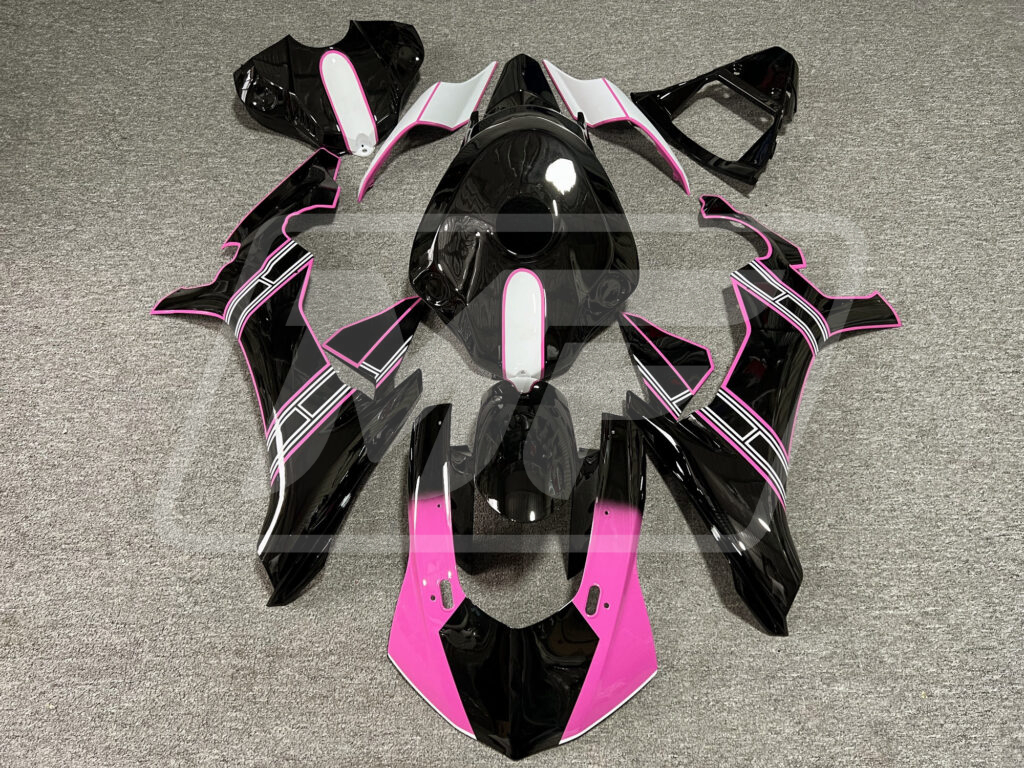 Yamaha R1 2015 - 2019 Gloss Black & Pink White ABS fairings - custom motorcycle bodywork kit by Monster Fairings