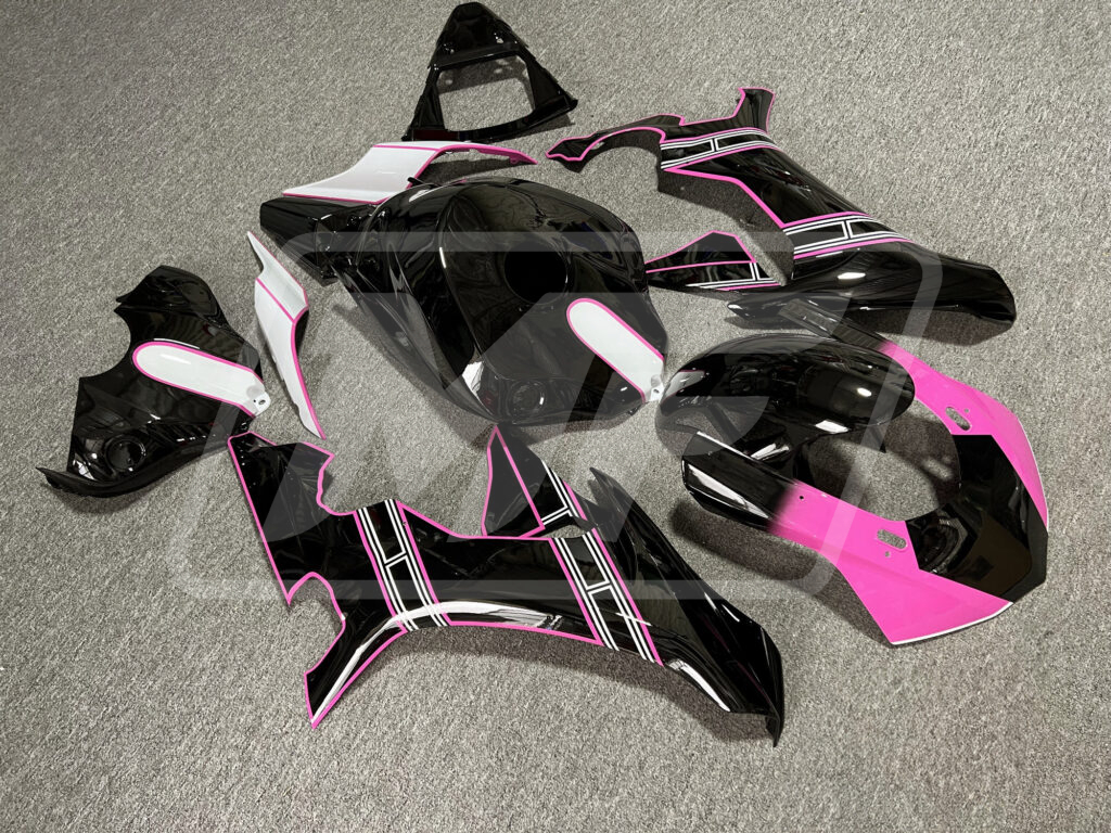 Yamaha R1 custom ABS fairings 2015 - 2019 in Gloss Black & Pink White - durable replacement kit, Monster Fairings