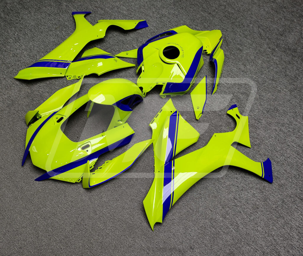 2020 - 2025 Yamaha R1 Gloss High Vis Yellow & Blue fairing set - ABS injection, custom painted by Monster Fairings