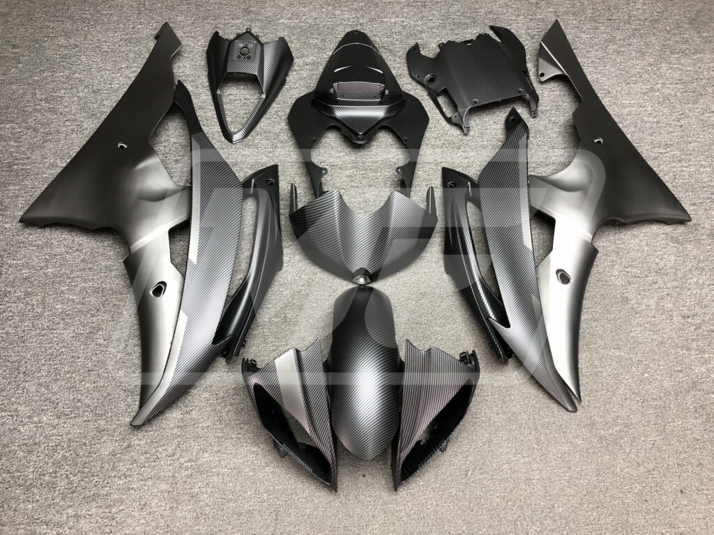 Yamaha R6 2008 - 2016 Matte Carbon Fiber Style Dark Gray ABS fairings - custom motorcycle bodywork kit by Monster Fairings
