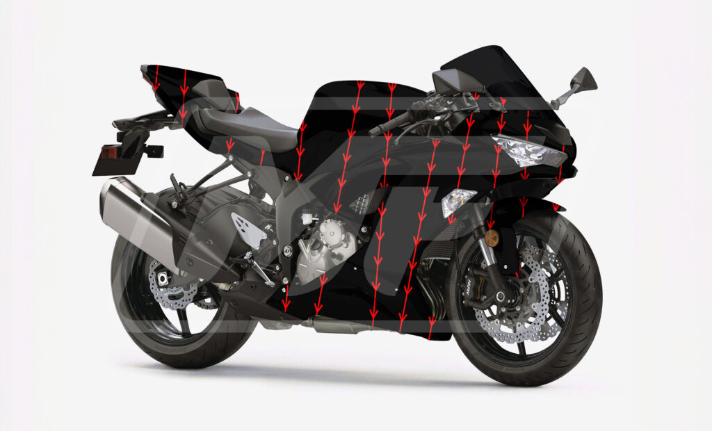 Gloss Black Red Pattern ABS fairings for Kawasaki ZX6R 2019 - 2023 - premium OEM fit kit by Monster Fairings