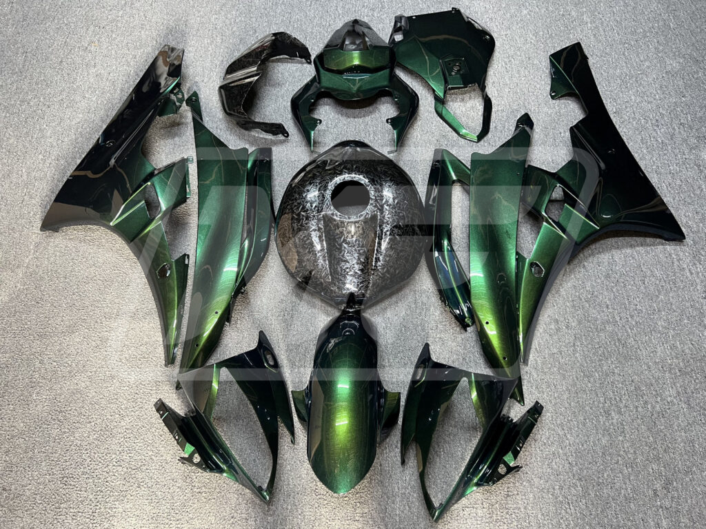 Yamaha R6 2006 - 2007 Gloss Green Chameleon Forged Carbon Fiber Style ABS fairings - custom motorcycle bodywork kit by Monster Fairings