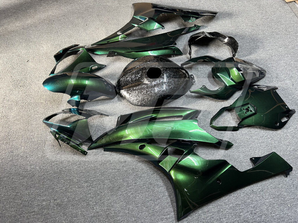 Gloss Green Chameleon Forged Carbon Fiber Style ABS fairings for Yamaha R6 2006 - 2007 - premium OEM fit kit by Monster Fairings