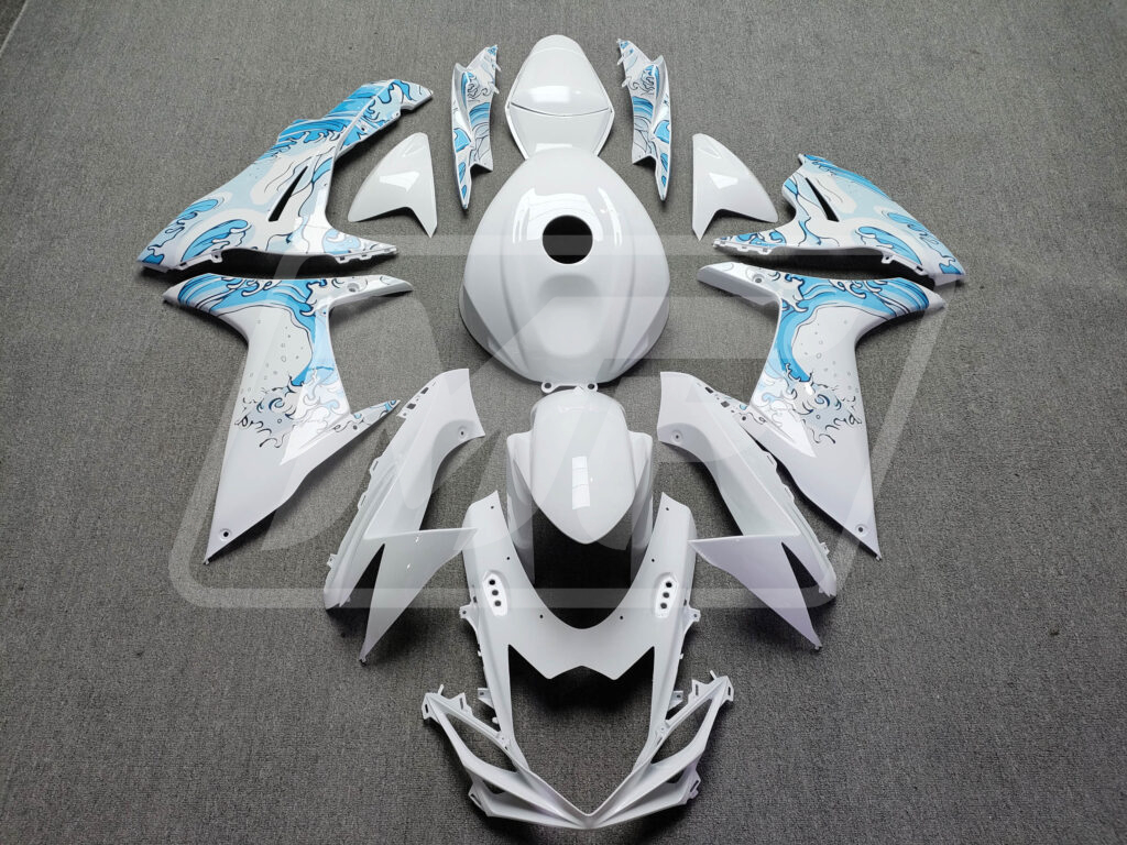 Suzuki GSXR 600 - 750 2011 - 2025 Gloss White Waves ABS fairings - custom motorcycle bodywork kit by Monster Fairings