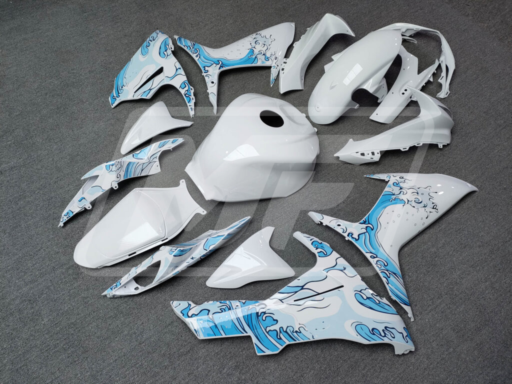 Monster Fairings ABS fairing kit for Suzuki GSXR 600 - 750 2011 - 2025 - Gloss White Waves, precise OEM fit