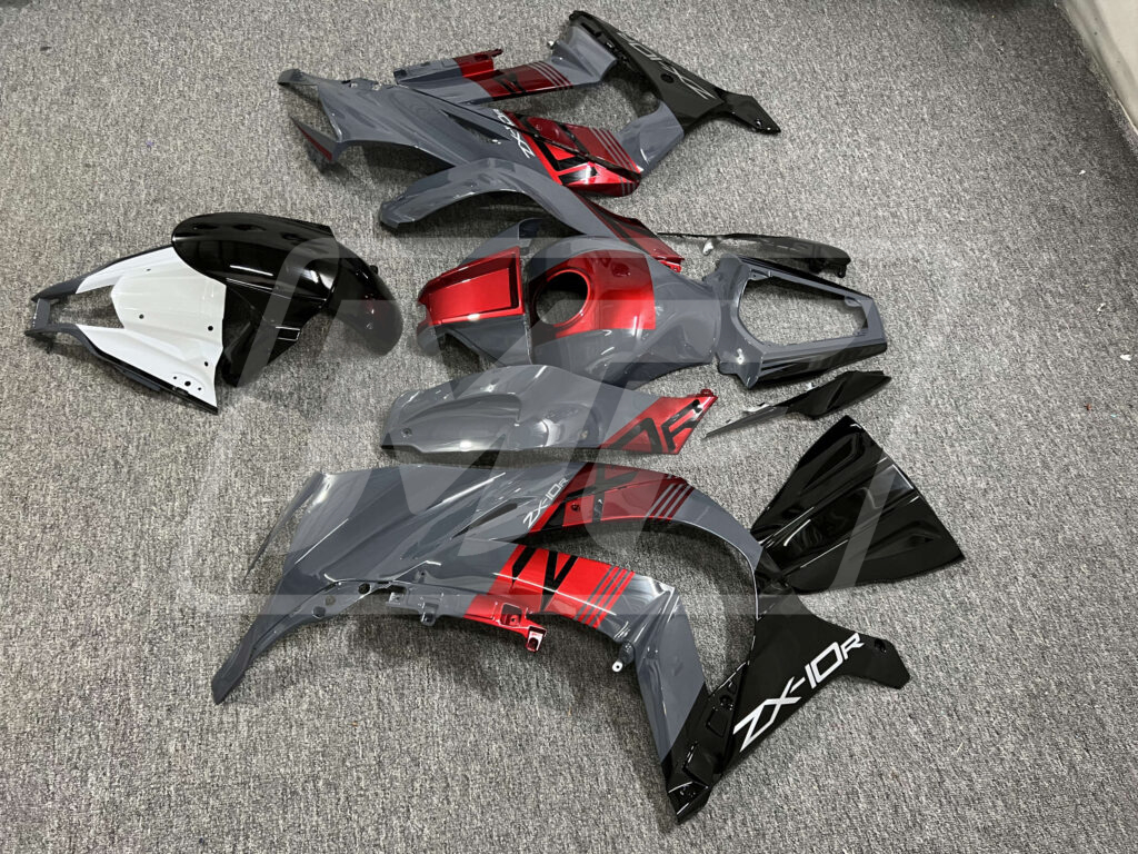 Kawasaki ZX10R custom ABS fairings 2011 - 2015 in Gloss Nardo Gray & Black Red White - durable replacement kit, Monster Fairings