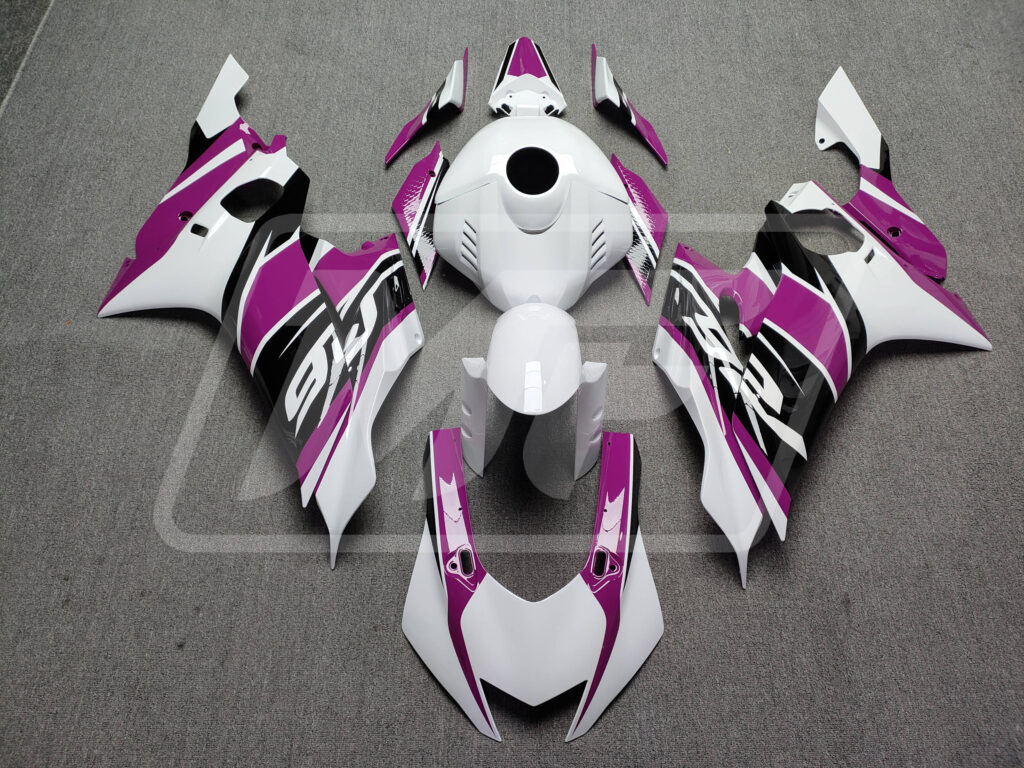 Yamaha R6 2017 - 2022 Gloss White & Pink Black ABS fairings - custom motorcycle bodywork kit by Monster Fairings