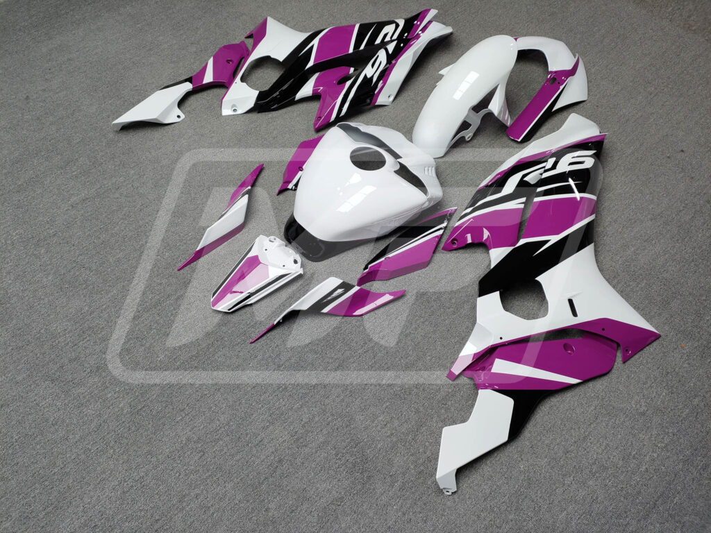Gloss White & Pink Black ABS fairings for Yamaha R6 2017 - 2022 - premium OEM fit kit by Monster Fairings